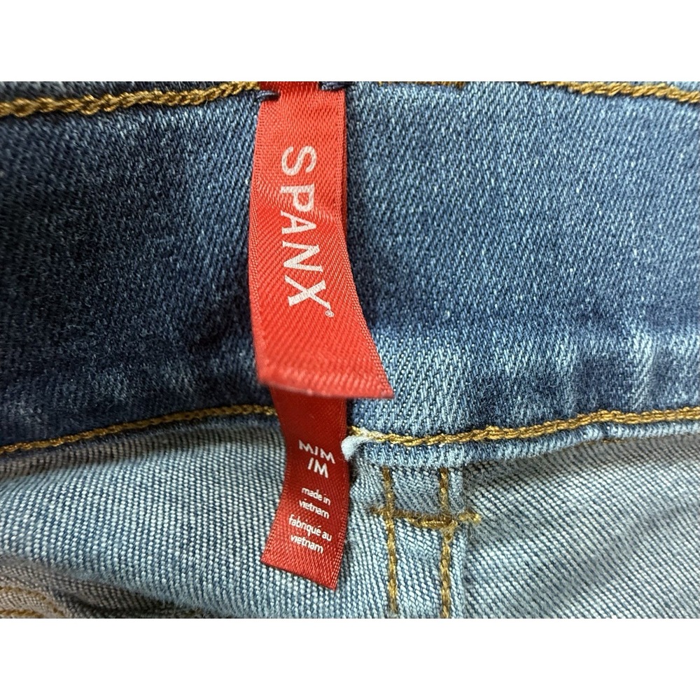 Spanx Pull On Flare Jeans Raw Hem Medium Wash Stretch Denim M Shaping - Picture 9 of 13